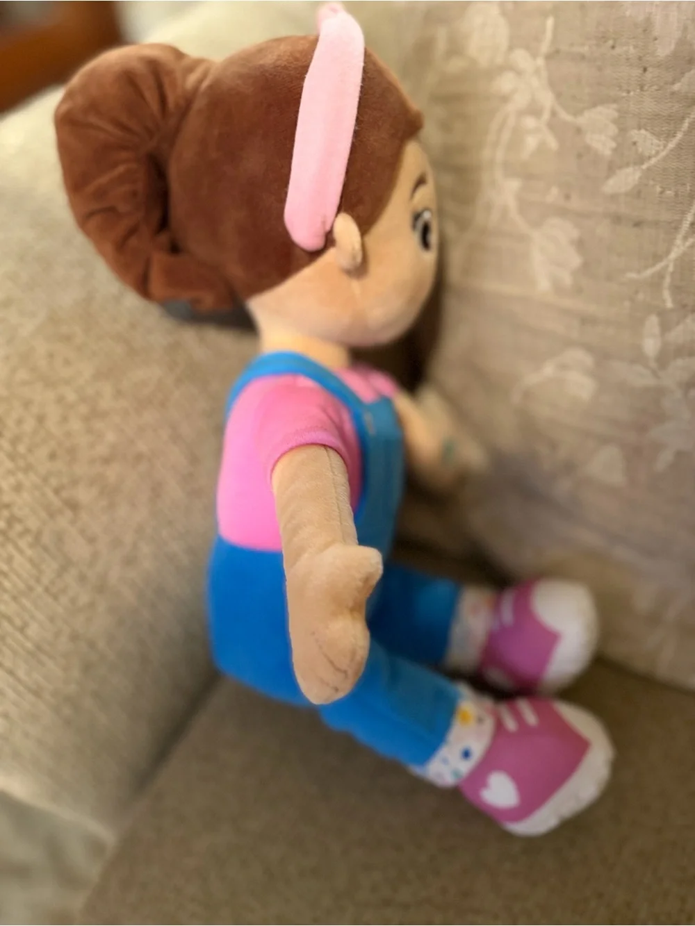 Plush Doll in Pink & Blue Overalls - Kids Toy